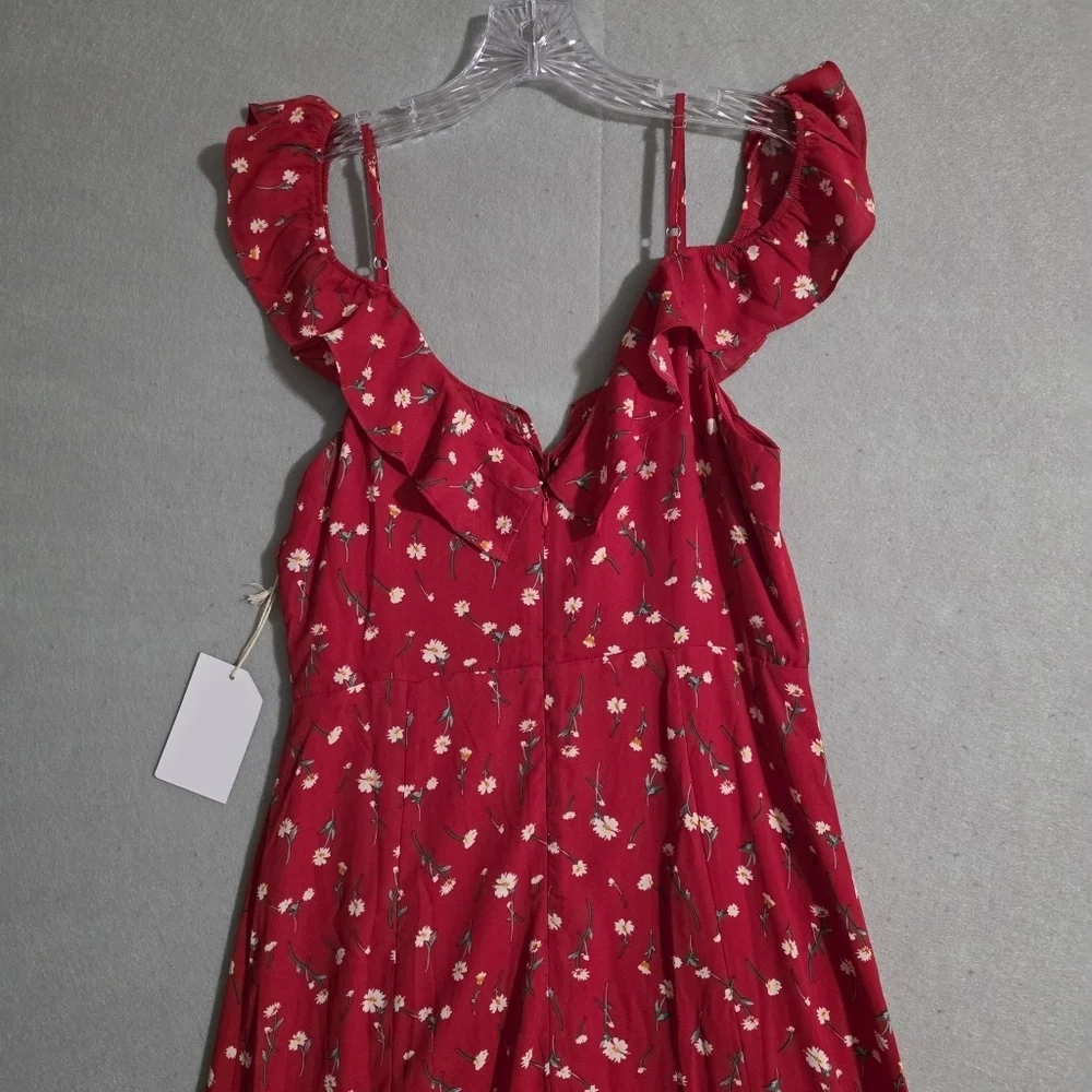 NWT If By Sea Anthropologie Red Floral Off The Shoulder Maxi Dress Size Medium - Picture 9 of 10